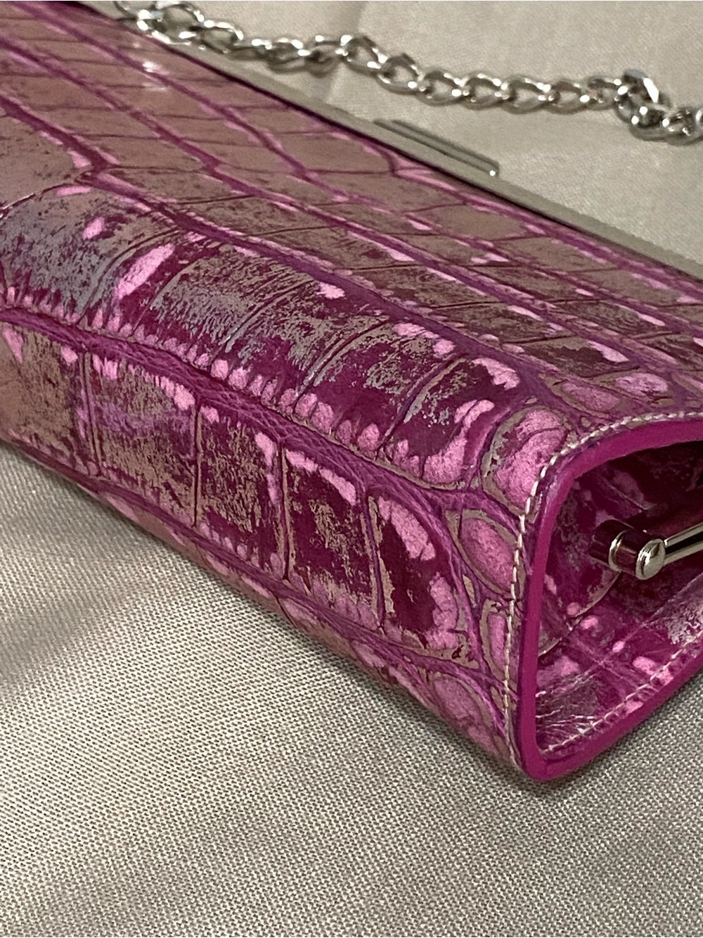 NEW Dooney & Bourke Rare Clutch Bag Metallic Pink Leather Croc Silver Vintage - Picture 10 of 16